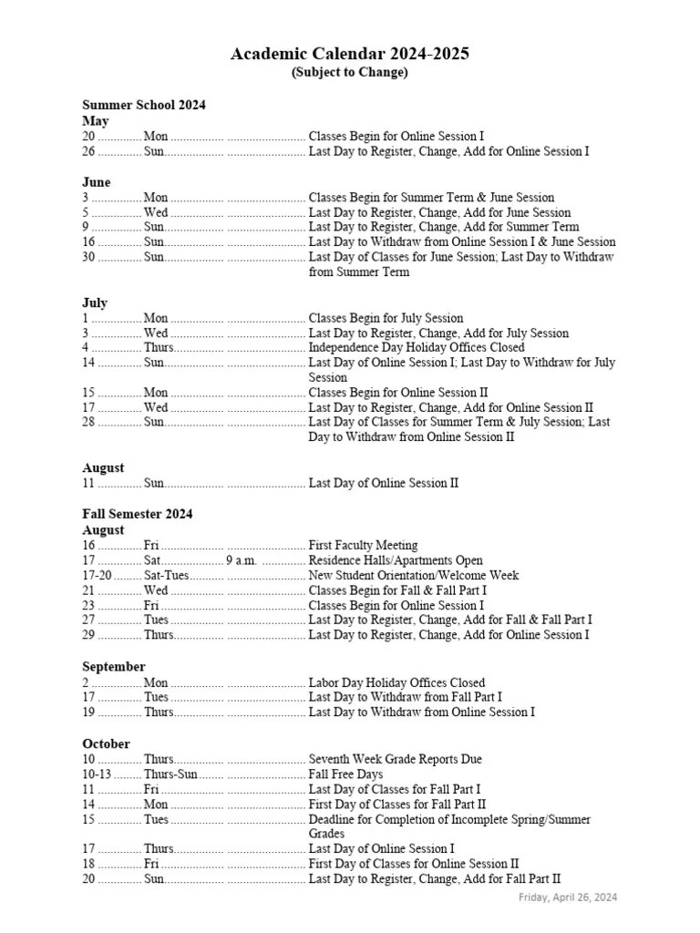 Academic Calendar 2025 2025 PDF Academic Term Holidays