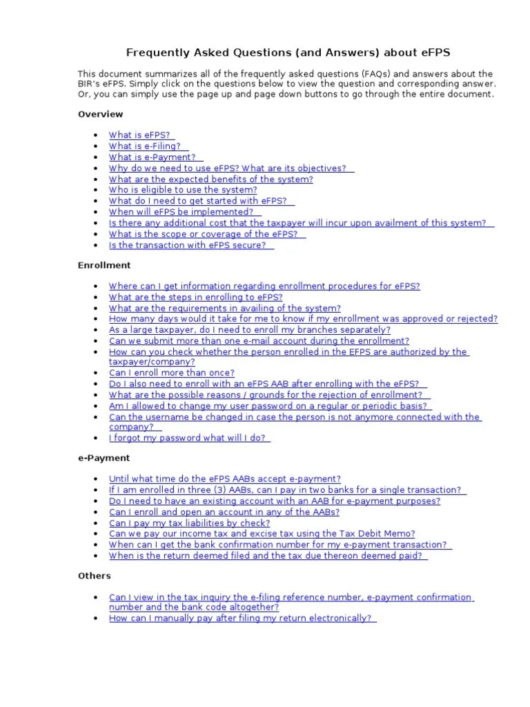 Frequently Asked Questions (And Answers) About eFPS PDF Tax Return