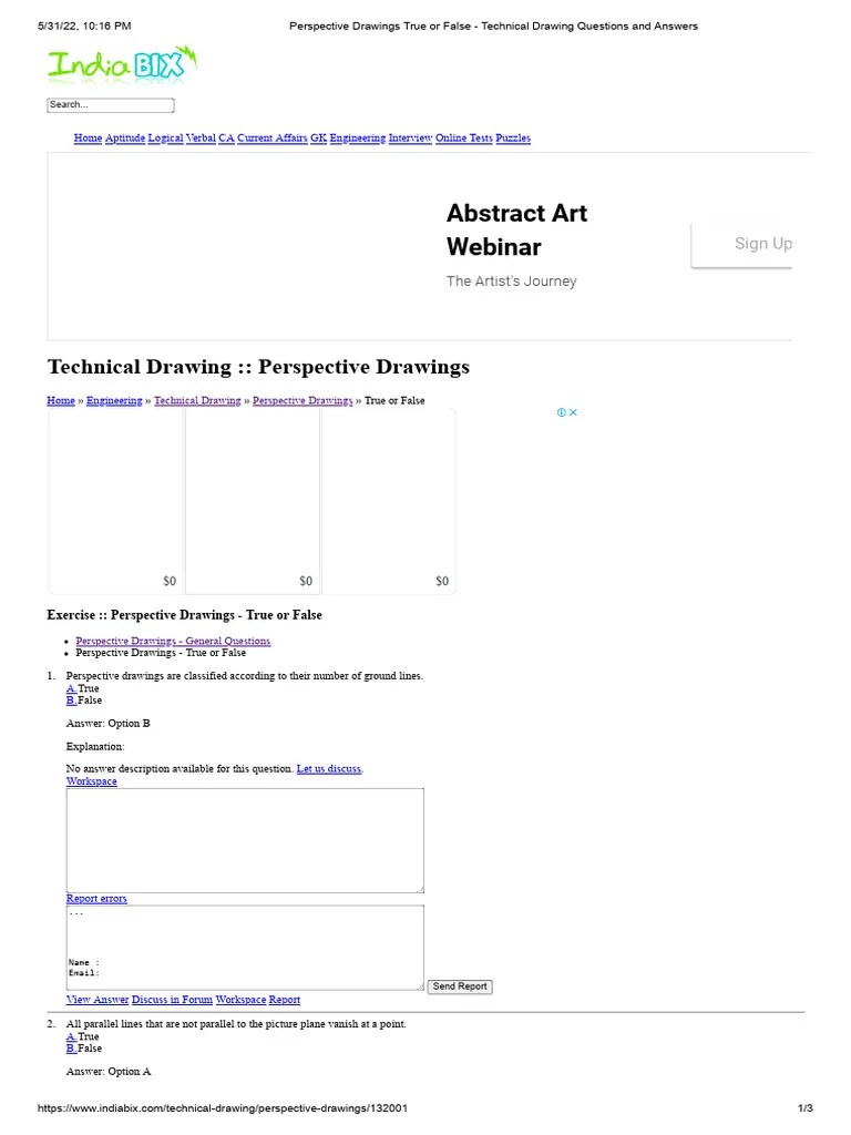 Perspective Drawings True Or False Technical Drawing Questions And