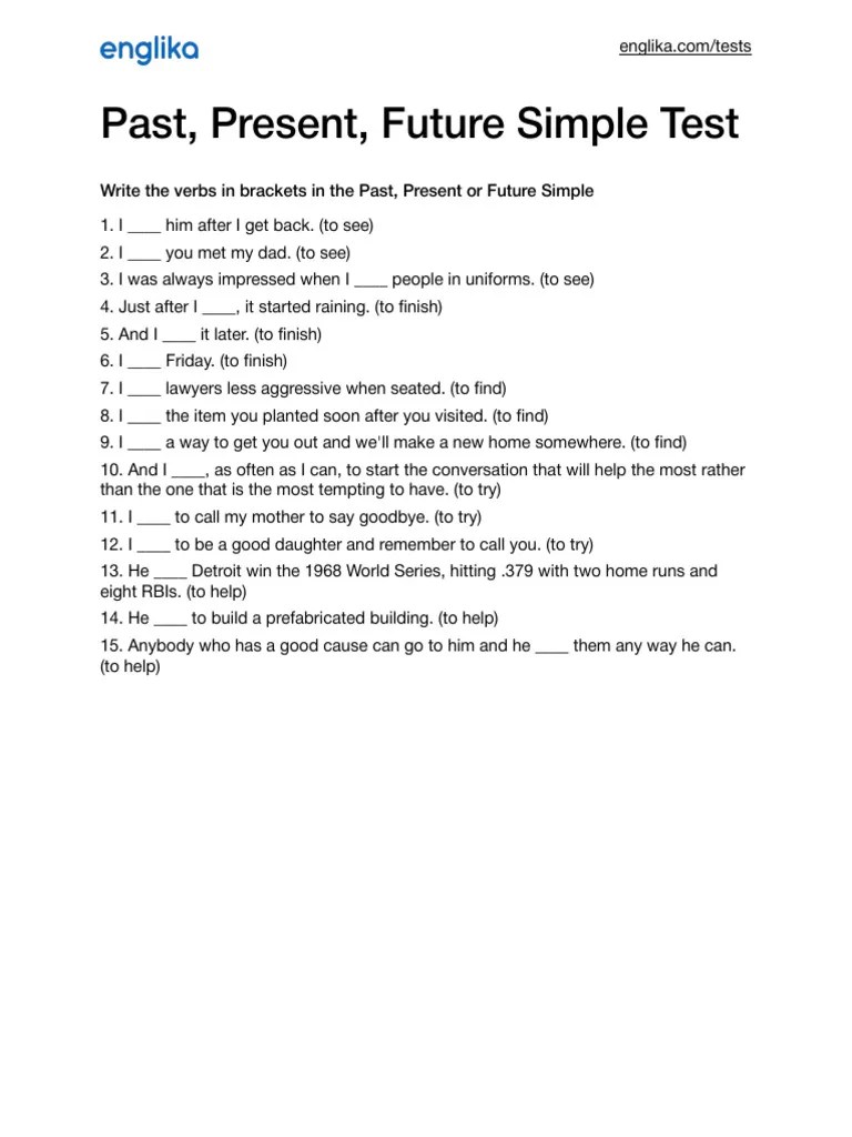 Past Present Future Simple Test en PDF SelfImprovement