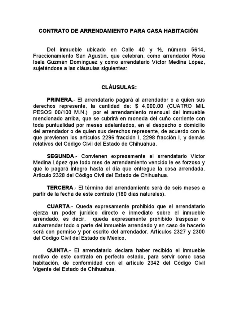 Formato Contratos De Renta De Casa MIDE