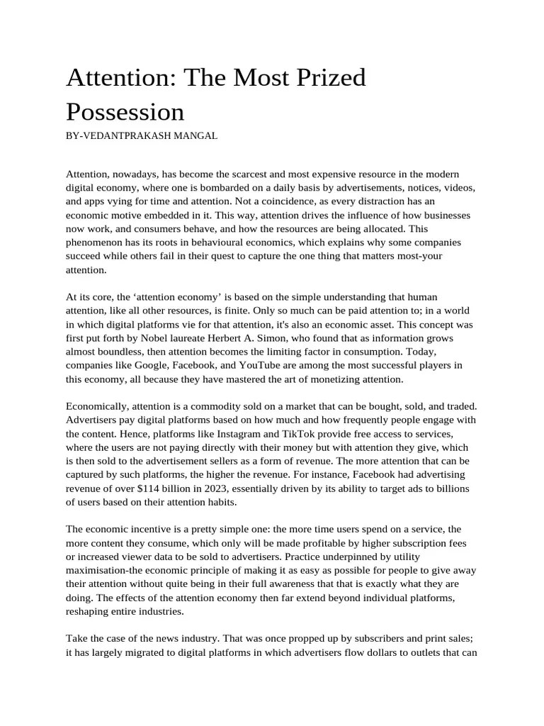 Attention The Most Prized Possession PDF Advertising Economics
