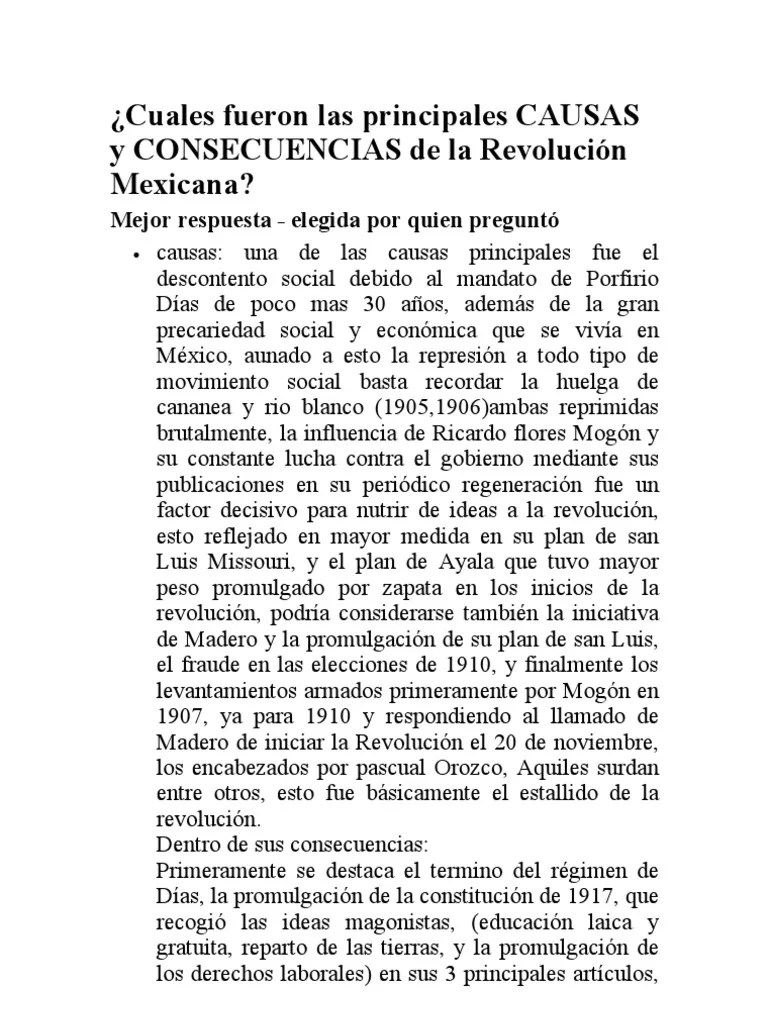 CAUSAS y CONSECUENCIAS de la Revolución Mexicana