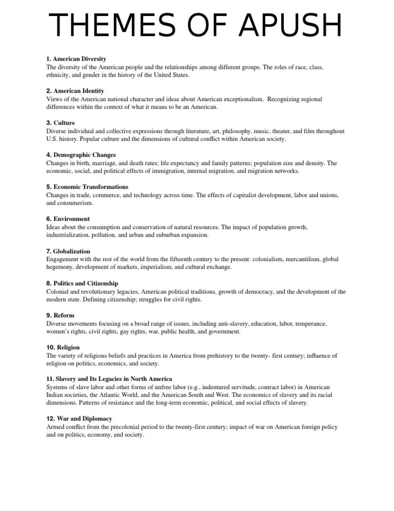 12 Themes of APUSH