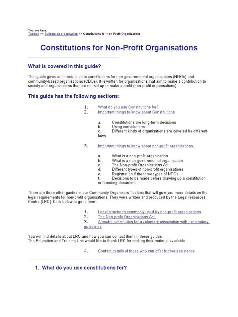Building Constitution Nonprofit Organization Non Governmental