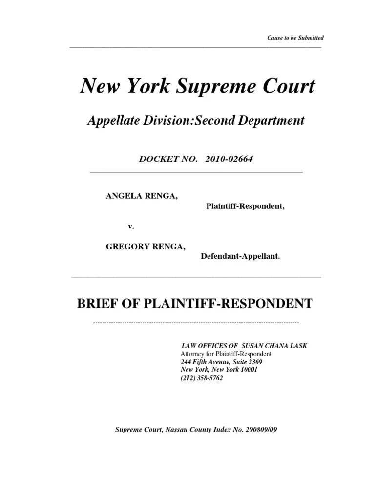 Winning NY Appellate Brief that Divorce Property Transmutation