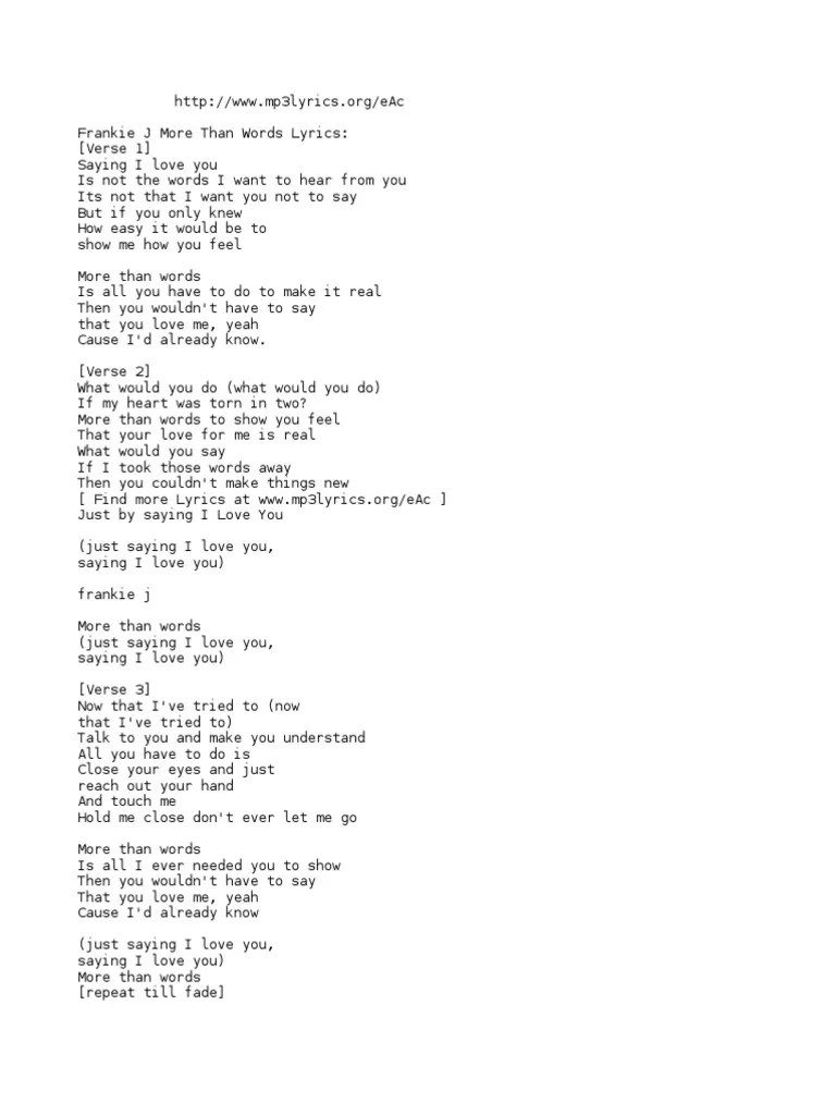Saying I Love You More Than Words Lyrics