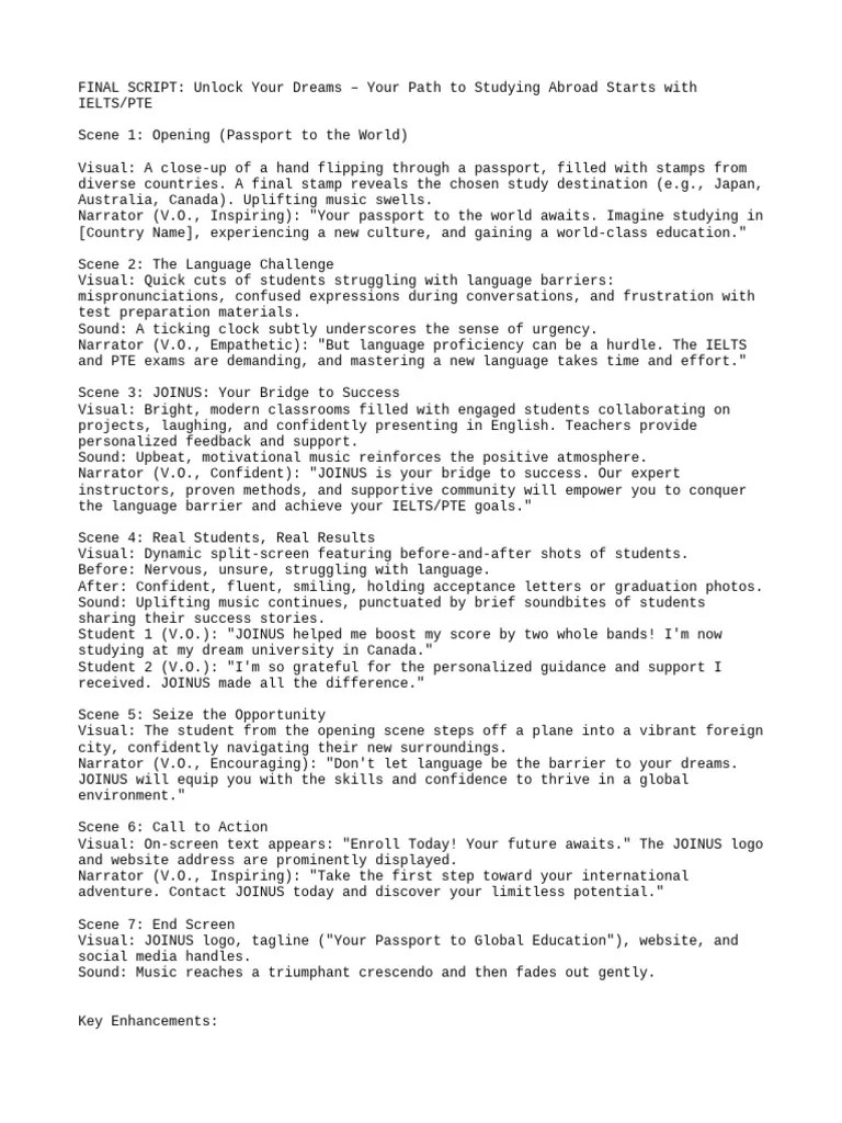 FINAL SCRIPT Unlock Your Dreams Y PDF Human Communication