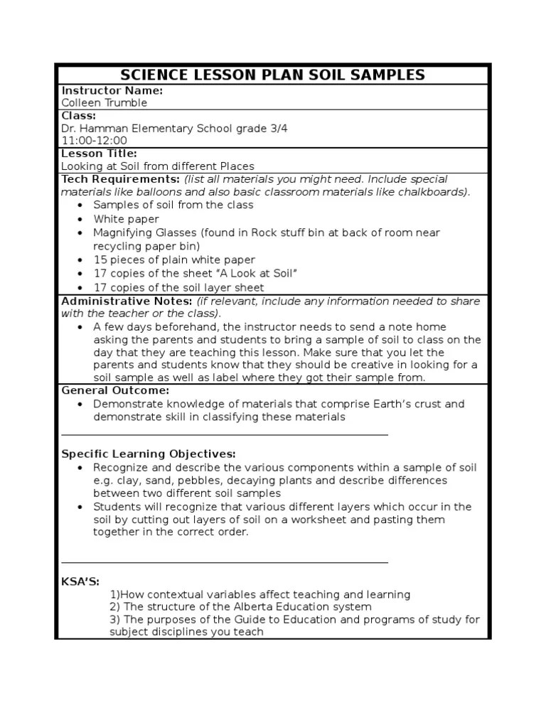 Science Lesson Plan Soil Samples PDF Teachers Soil