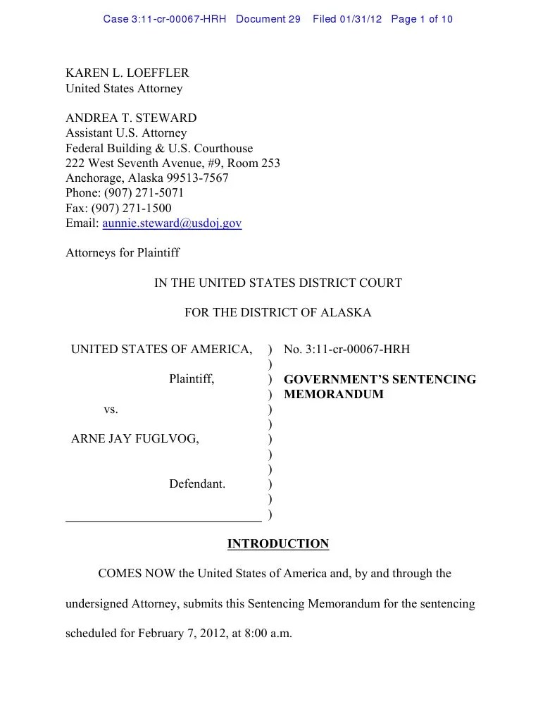 Fuglvog sentencing memorandum United States Federal Sentencing