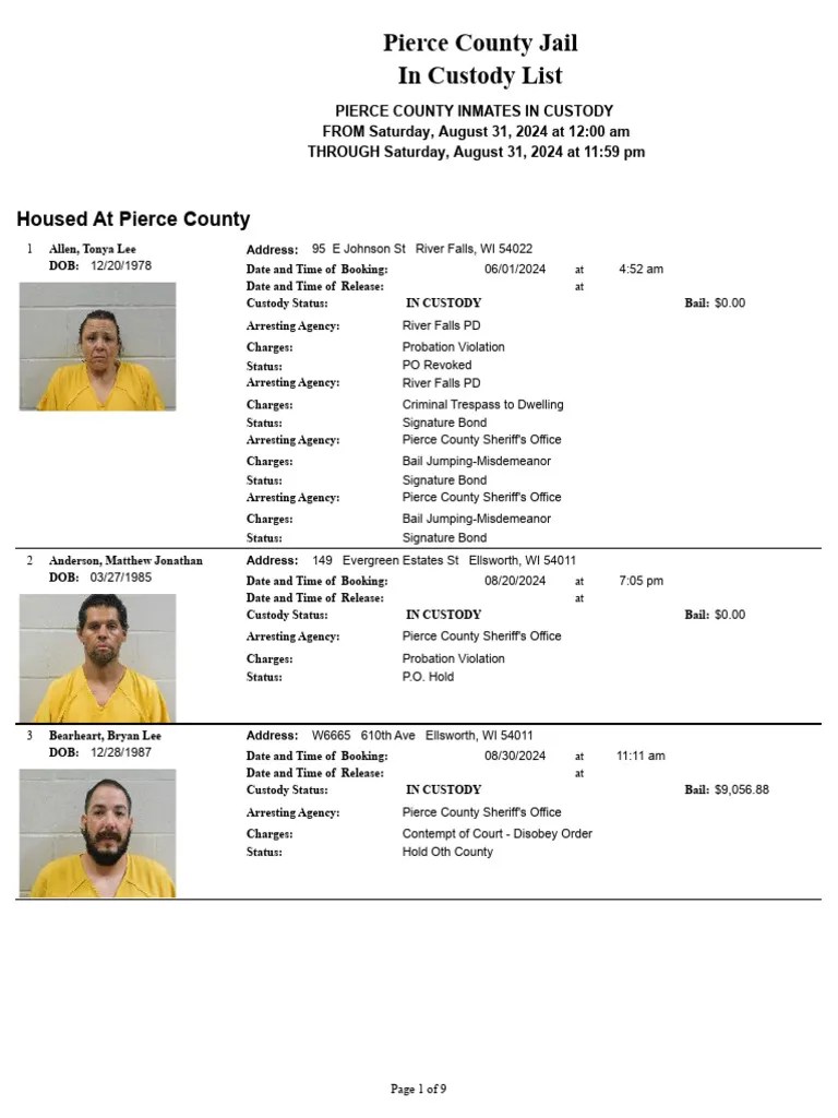 Saturday Jail Roster PDF Bail Arrest