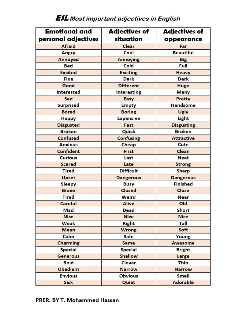 Most Important Adjective PDF