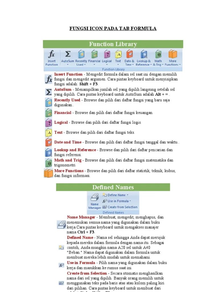 Fungsi Icon Pada Tab Pada Excel 2007