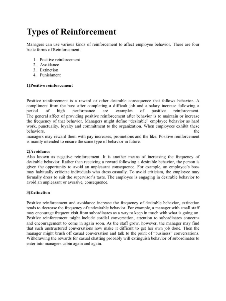 Types of Reinforcement PDF Reinforcement Psychological Theories