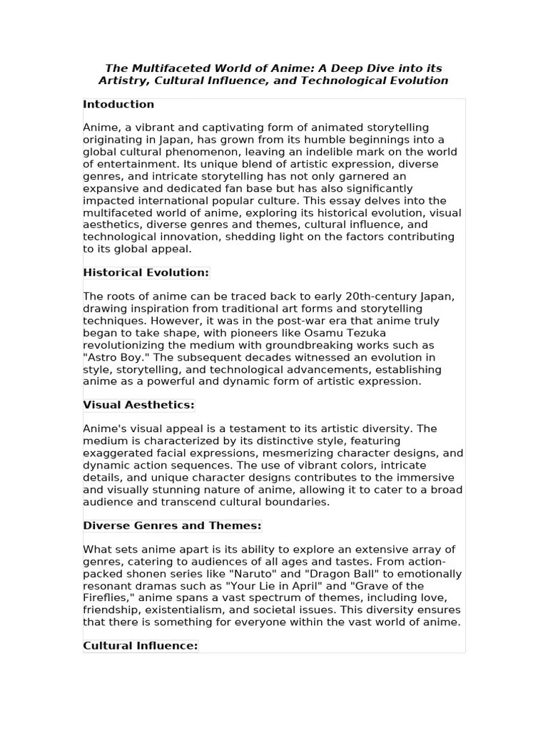 The Multifaceted World Of Anime Pdf Anime Entertainment