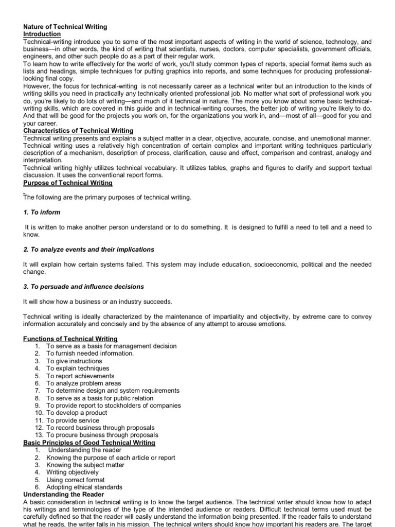 Nature of Technical Writing Writers Graphics