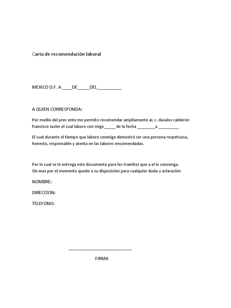 Carta de laboral