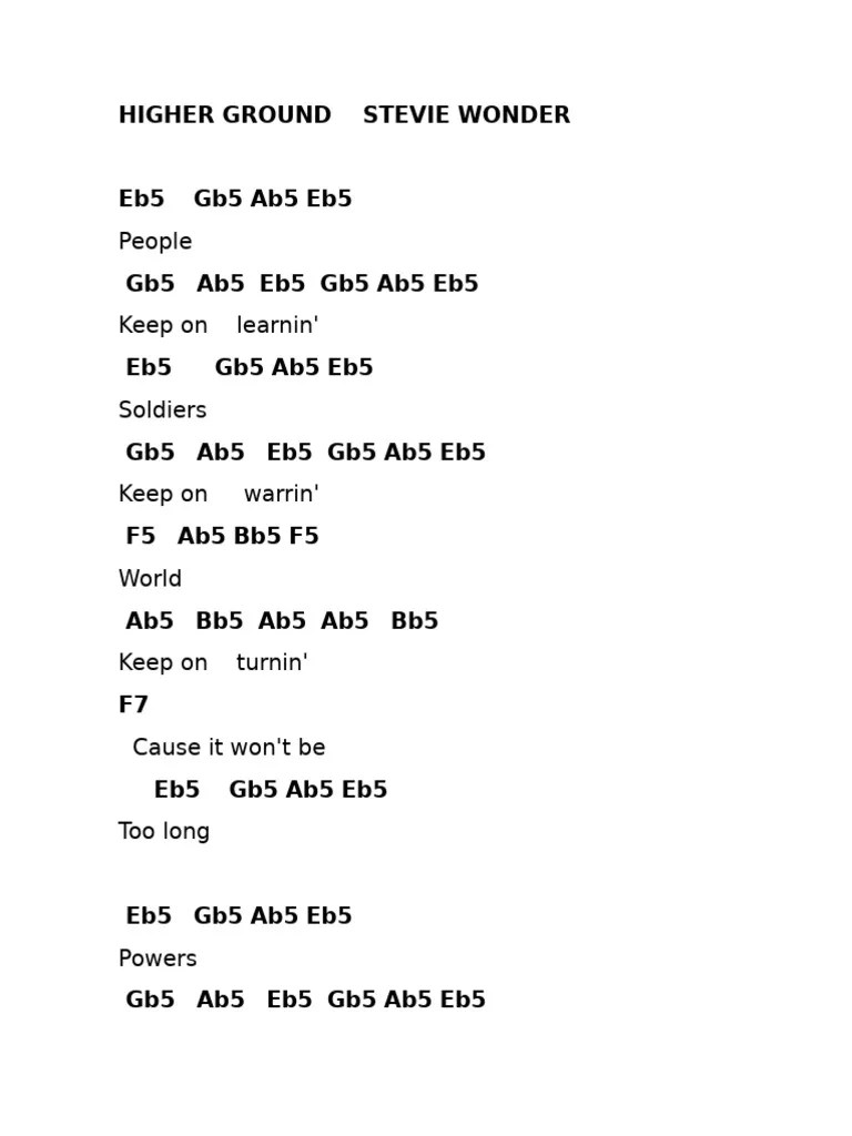 Stevie Wonder's "Higher Ground" Lyrics PDF