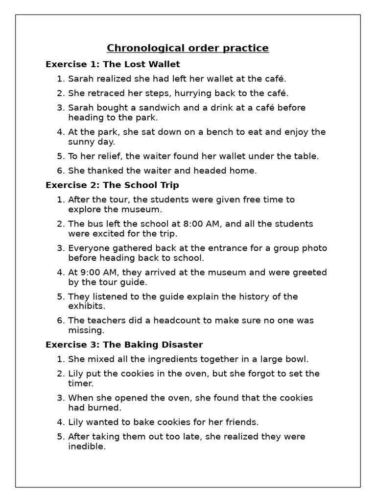 Chronological Order Activity Pdf