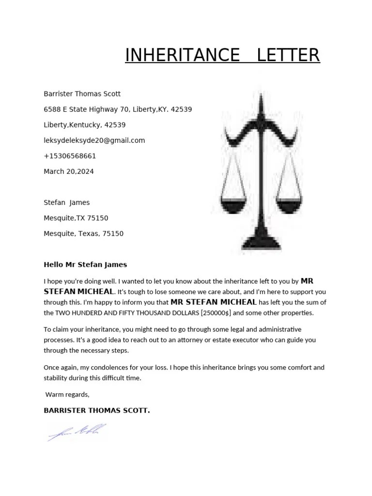 Inheritance Notification for Stefan James PDF
