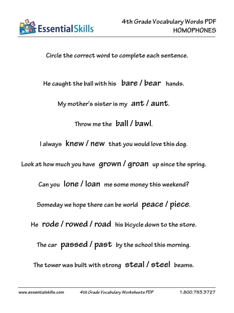 Sample 4th Grade Vocabulary Words | PDF