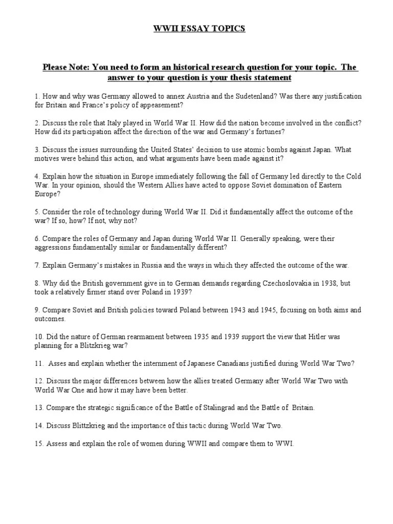 Wwii Essay Topics0 World War II Violent Conflict