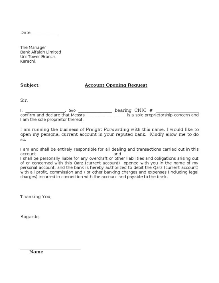 Account Opening Request