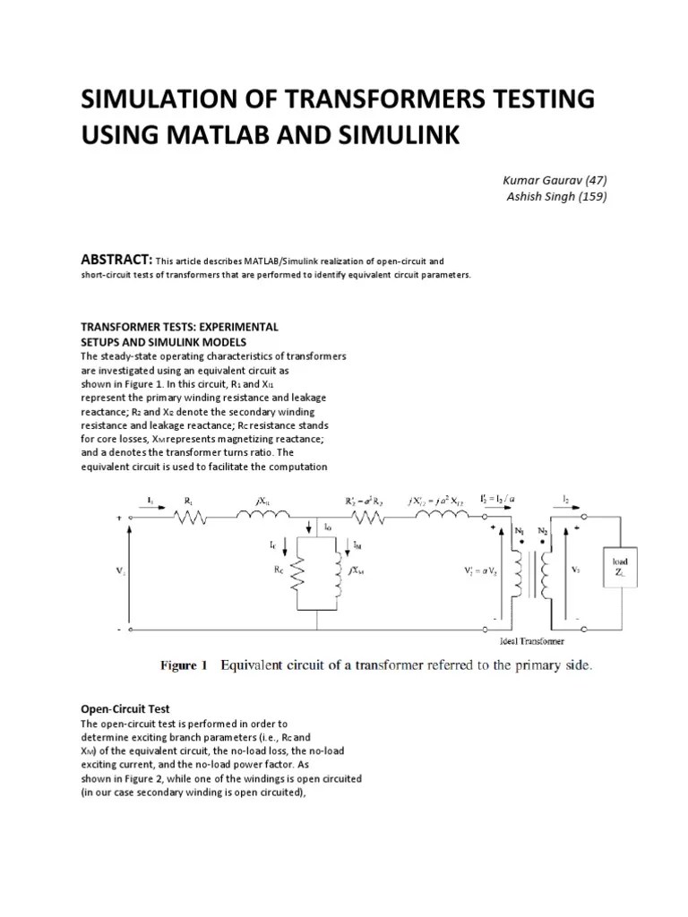 Simulation of Transformers Testing Using Matlab and Simulink