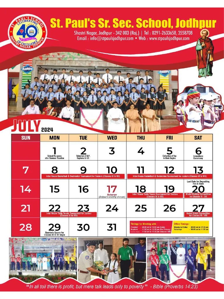 Paul School Calendar 2024 PDF
