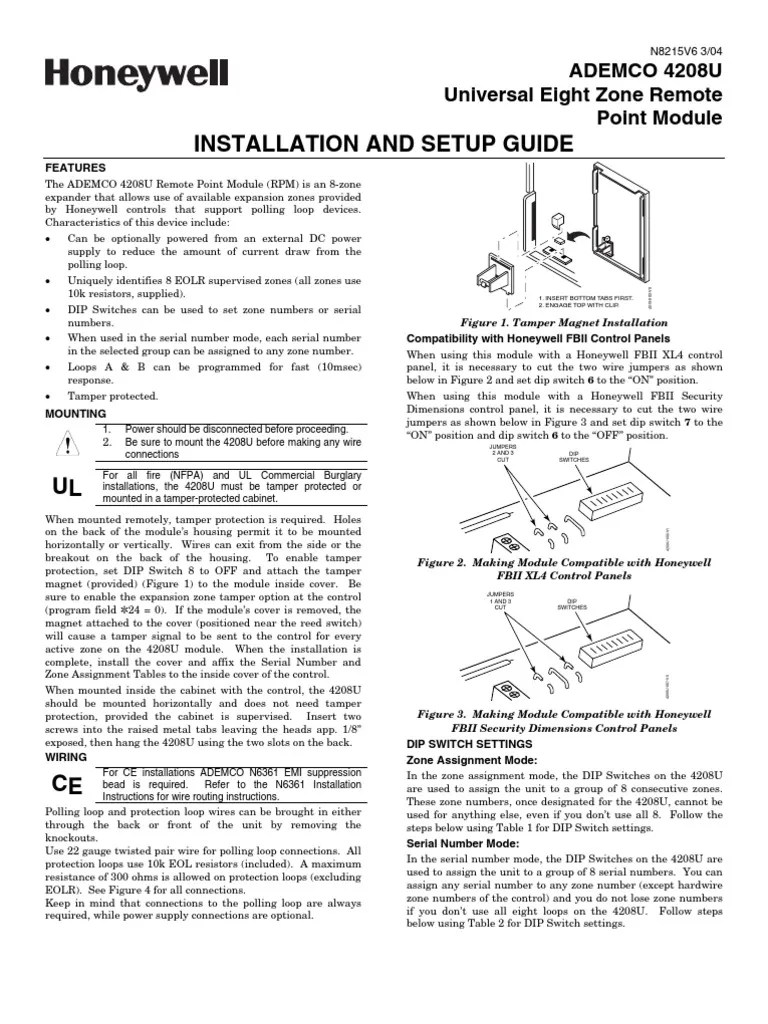 Installation and Setup Guide: ADEMCO 4208U Universal Eight Zone Remote