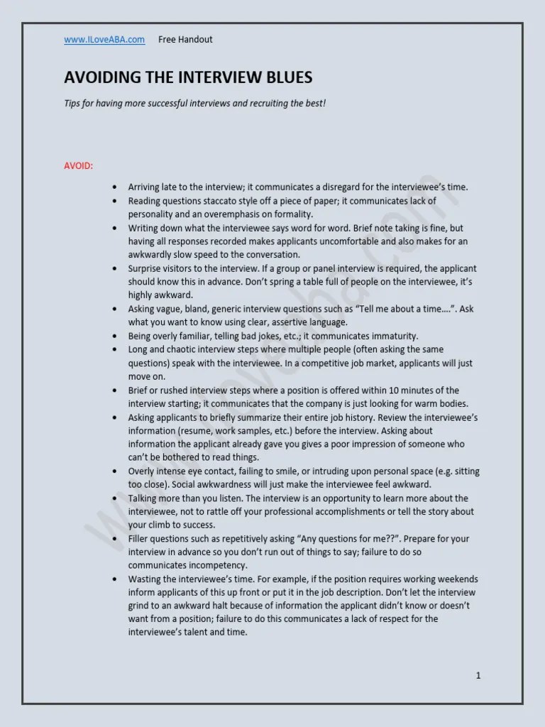 Avoiding The Interview Blues PDF Interview