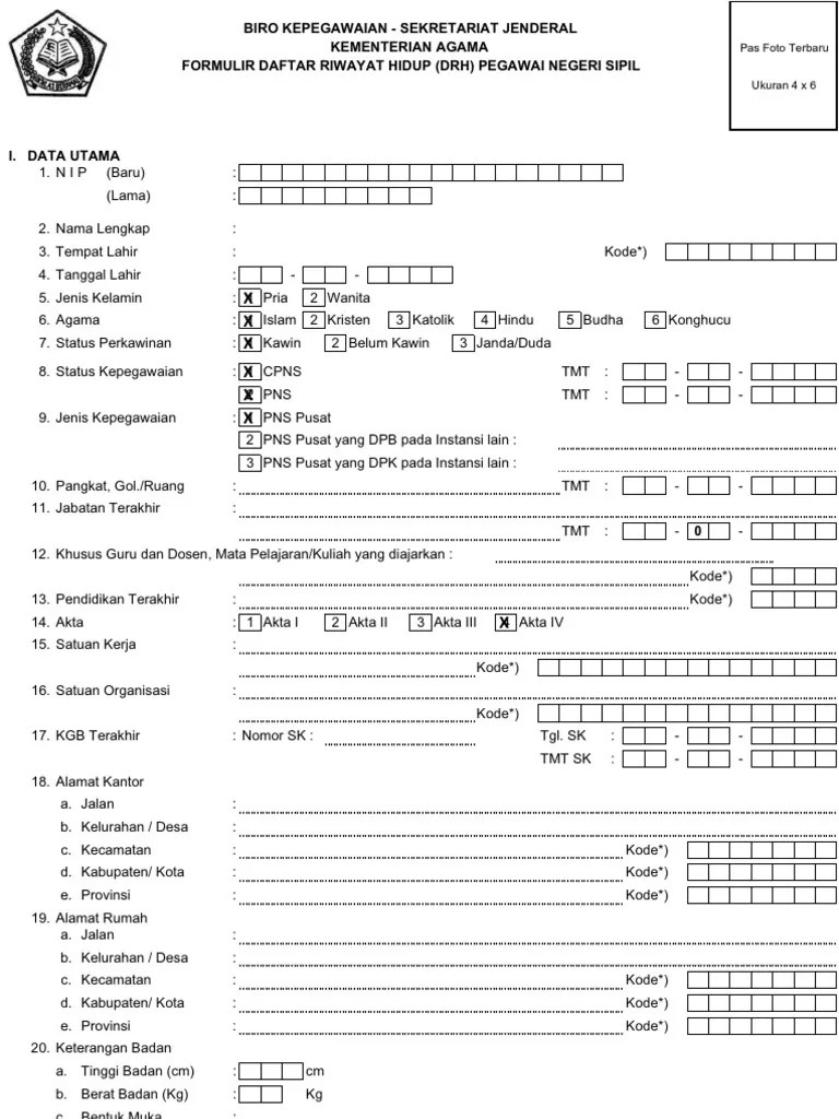 Contoh Formulir Daftar Riwayat Hidup