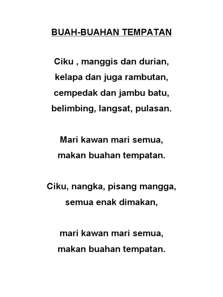 Lirik Lagu BuahBuahan Tempatan