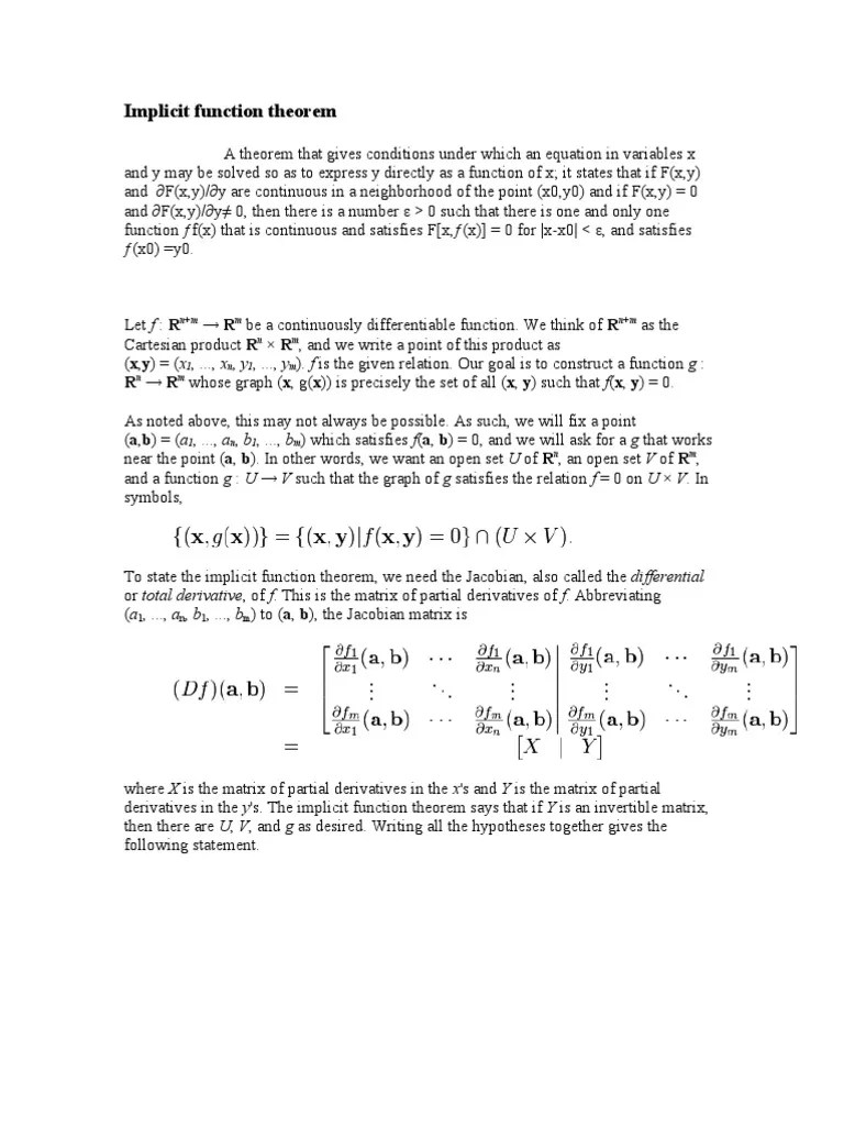 Implicit Function Theorem N+M M N+M N M 1 N 1 M N M PDF Derivative
