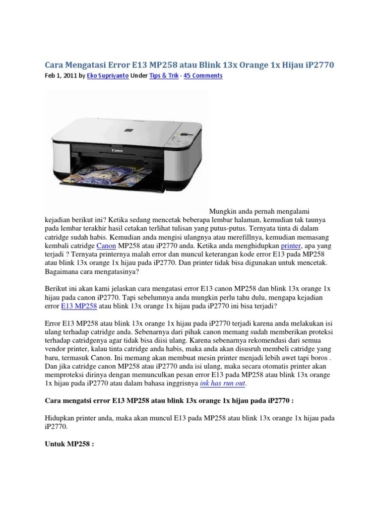 Cara Mengatasi Error 5200 Pada Printer Canon Ip2770