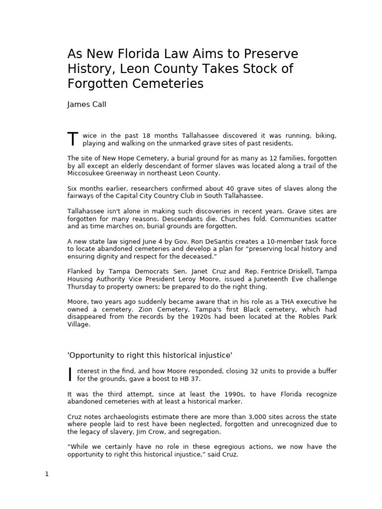 Florida Law to Preserve Cemeteries PDF Cemetery Society