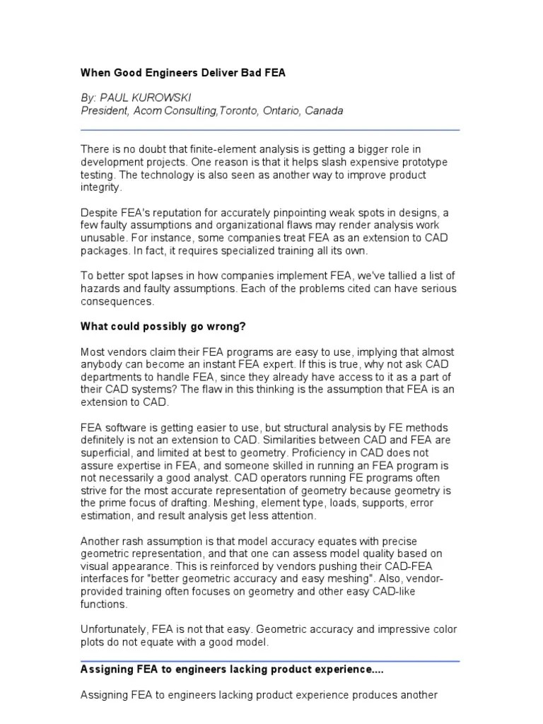 When Good Engineers Deliver Bad FEA Finite Element Method Computer