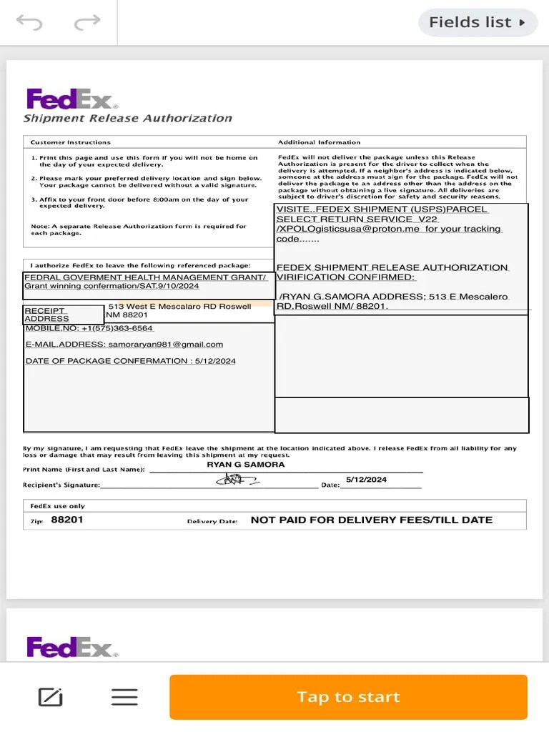 PDFfiller Fedex Shipment Release Authorization.pdf PDF