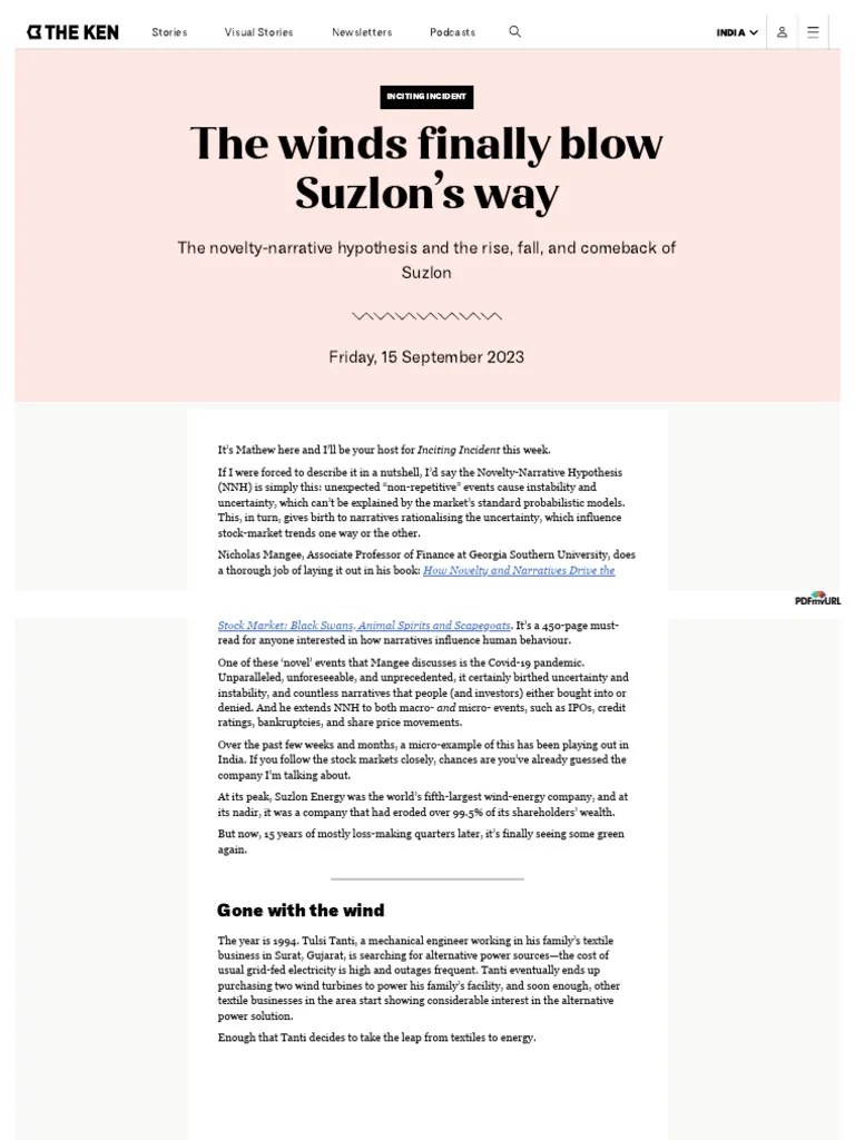 The Winds Finally Blow Suzlon's Way PDF Financial Crises Stock Market