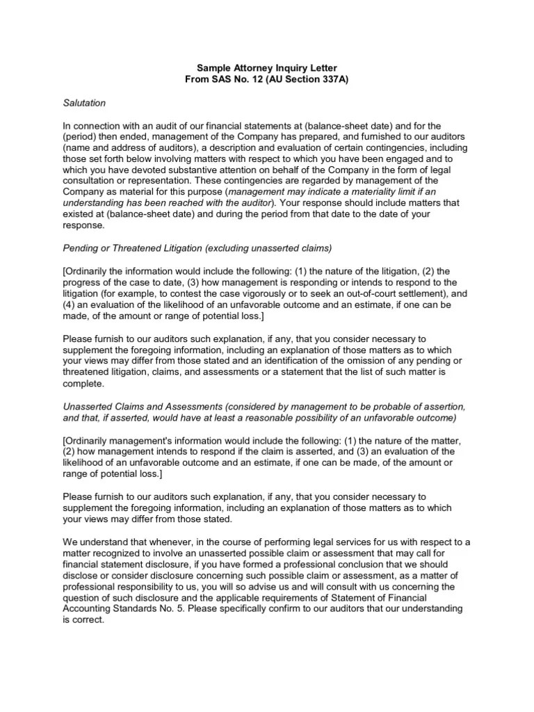 Audit Attorney Inquiry Letter