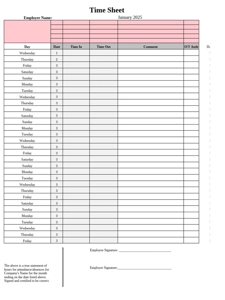 General Conference 2025 Timesheet Pdf 2025 Time Sheet PDF