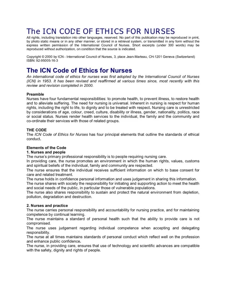 The Icn Code of Ethics PDF Nursing Medical Ethics