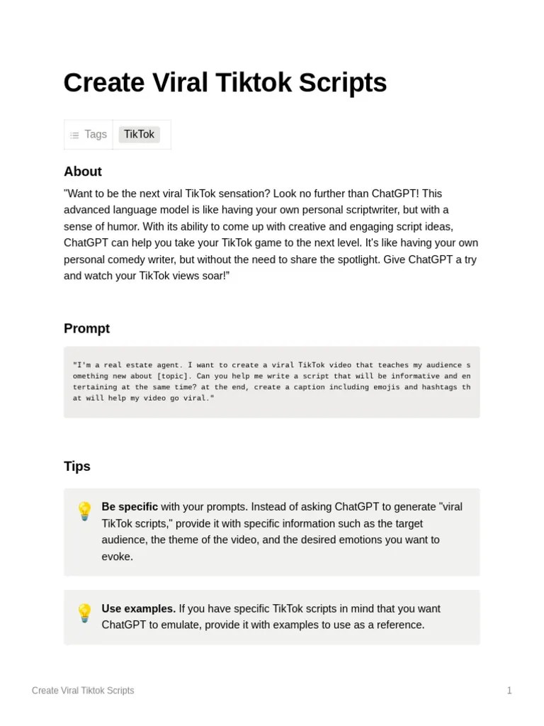 Create Viral Tiktok Scripts PDF