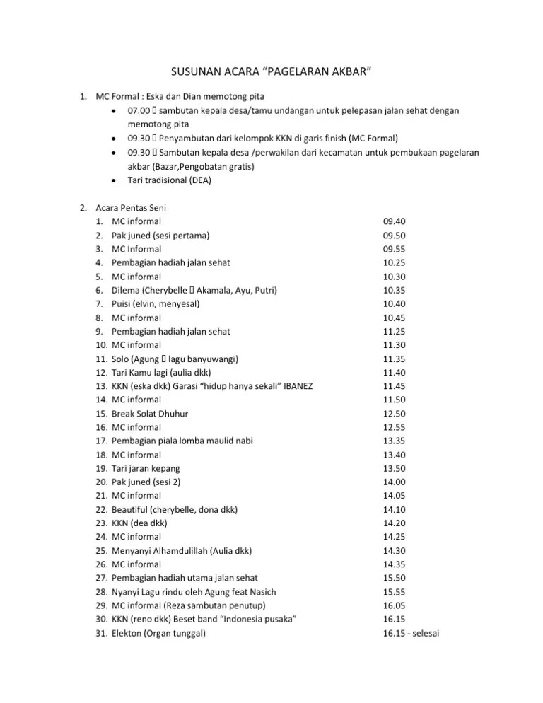 Contoh Susunan Acara Pensi - Contoh Resource