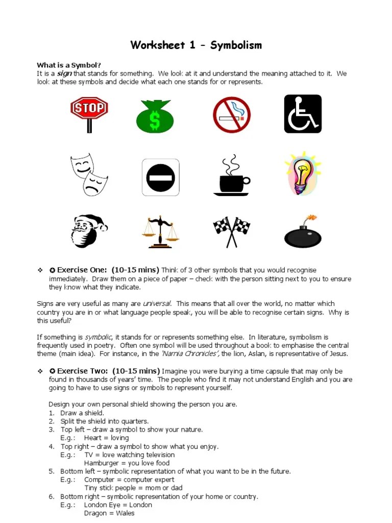 identifying symbolism worksheet