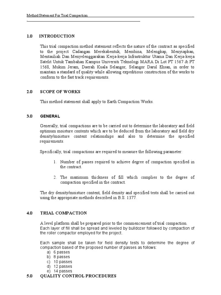 Method Statement For Trial Comp Action PDF