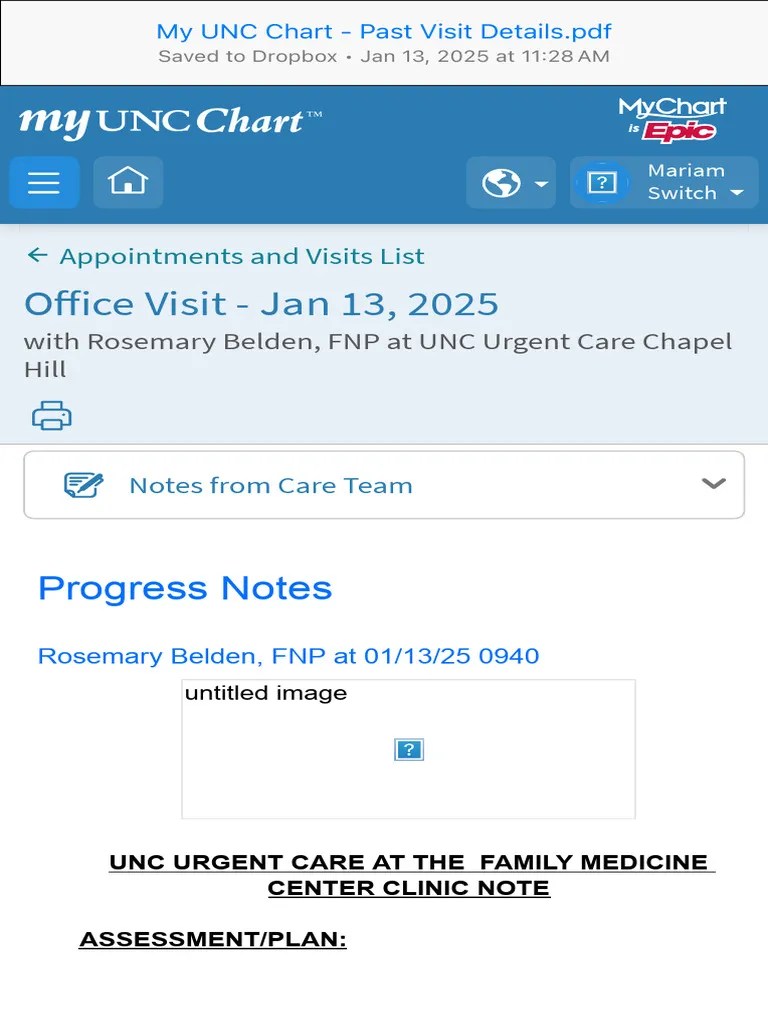 My UNC Chart Past Visit Details PDF Diabetes Medical Specialties(05)