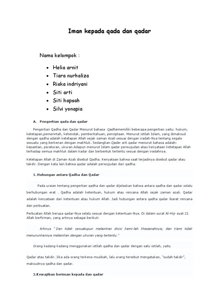 Iman Kepada Qada Dan Qadar | PDF
