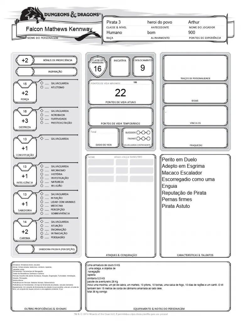 Perfil de Personagem Pirata Aventureiro PDF