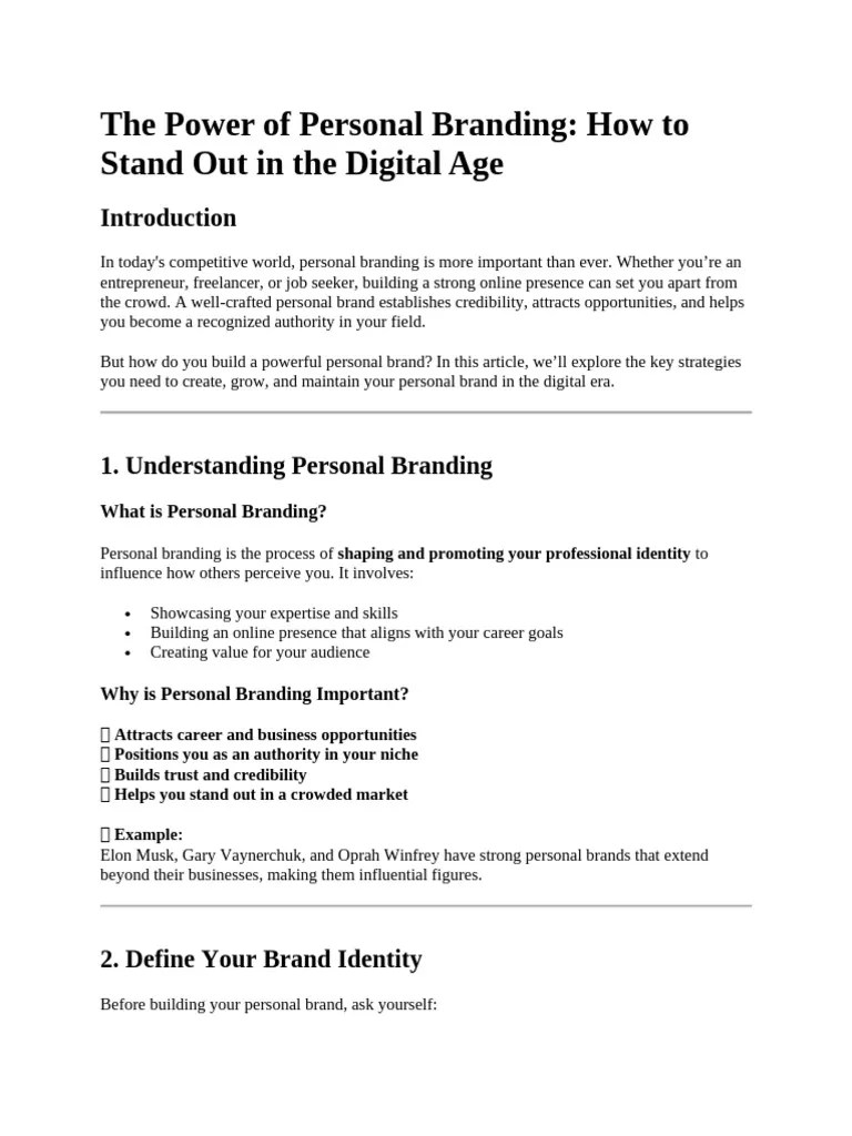 The Power of Personal Branding PDF Brand Human Communication